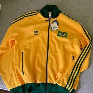 Vtg Adidas Mens Large Brasil Brazil World Cup Soccer Spell Out Striped Jacket